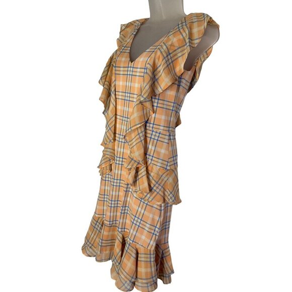 Michael Kors Women's Plaid Ruffle Dress V-Neck Sleeveless Size XXS Polyester - Picture 7 of 9